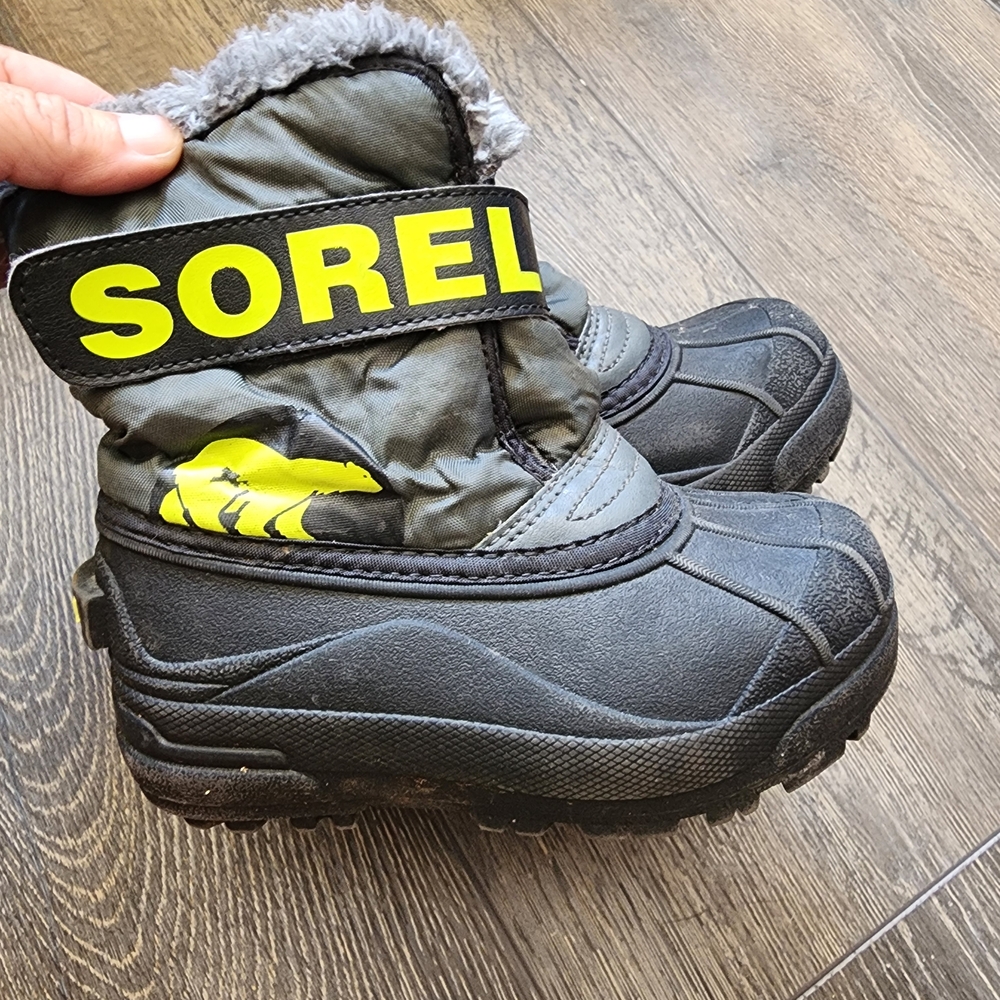 Sorel Kids' Black and Neon Yellow Snow Boots